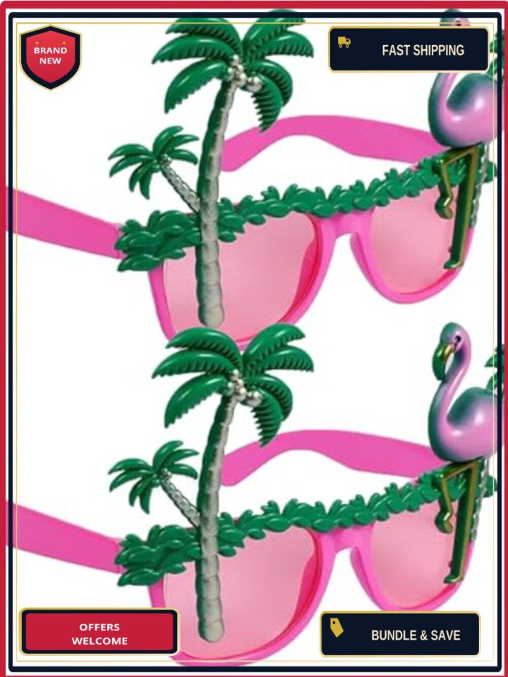 2Pc Tropical Flamingo Palm Tree Novelty Sunglasses Luau Party Favors
